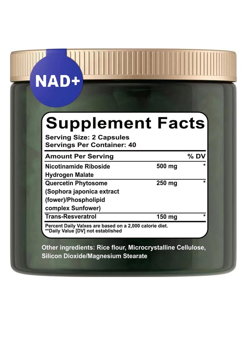 NAD - hanachi NAD+ Supplement - Liposomal Nicotinamide Riboside, Resveratrol, Quercetin - NAD Supplement for Anti-Aging, Energy, Focus - 80 Capsules - Image 1