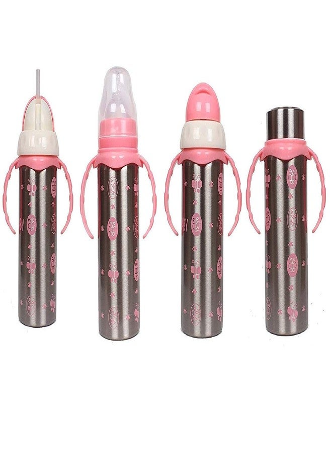 Ineffable 3 in 1 Multifunctional Baby Steel Feeding Bottle for Hot and Cold Milk (Pink,180 ml) - Image 1