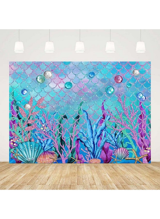 ABLIN 7X5Ft Under The Sea Backdrop For Photoshoot Purple Corals Pearls Photography Background Little Mermaid Party Decorations For Girls Photo Shoot Props Cake Table Banner - Image 1