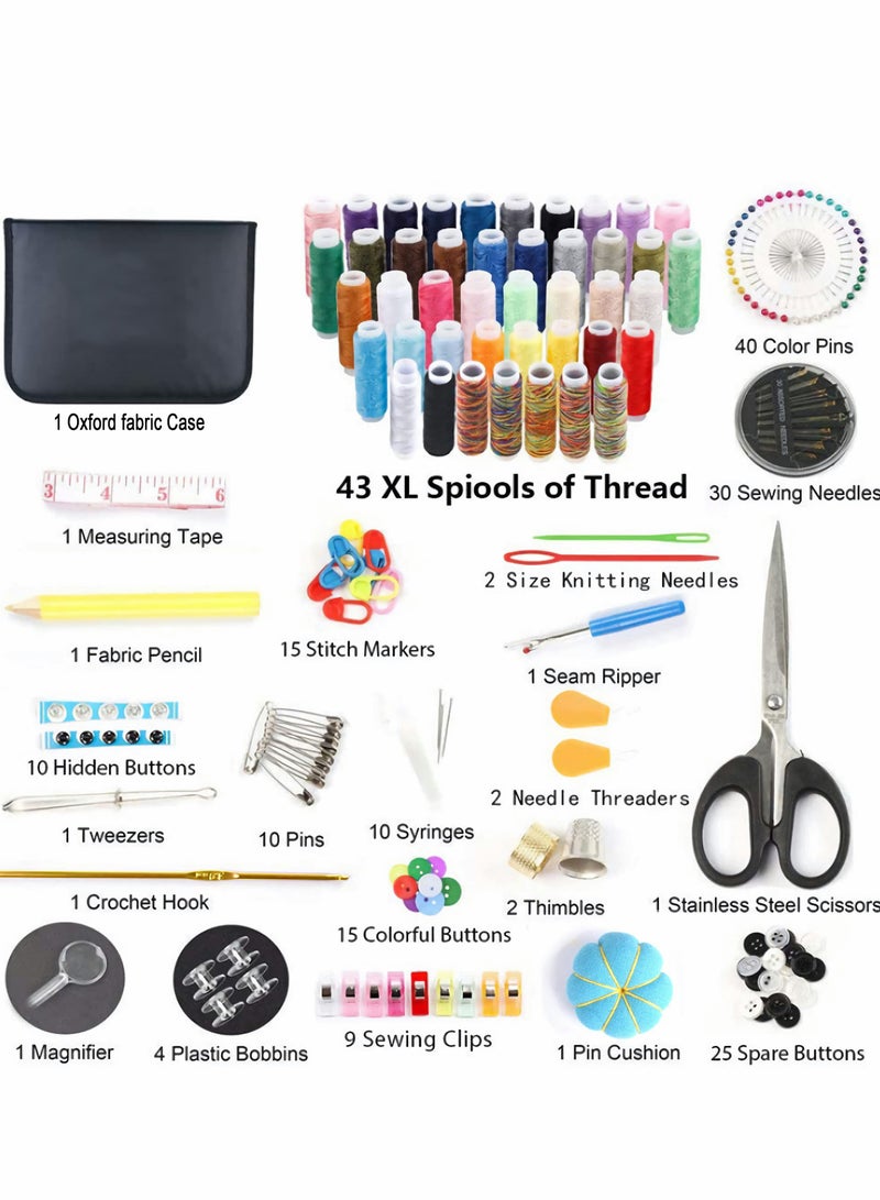 KASTWAVE Sewing Kit, 226 Premium Sewing Supplies with PU Case, 43 XL Thread Spools, Thimble, Thread, Needle for Beginners/Professionals/Adults, DIY and Home Button Repair Kit - Image 2