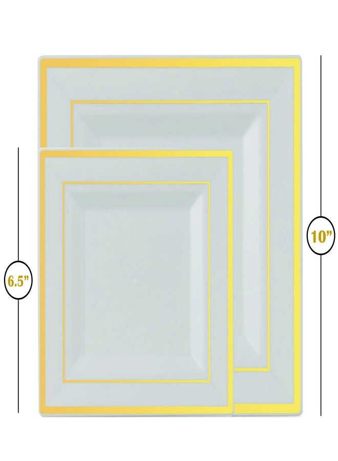 BloominGoods 100 PCS Disposable Plastic White Square Plates, 100-Pack 6.5 & 10 In. Combo Premium Heavy Duty Gold Rim Square Plastic Plates, Ideal For Wedding, Party, Event Or Catering - Image 5