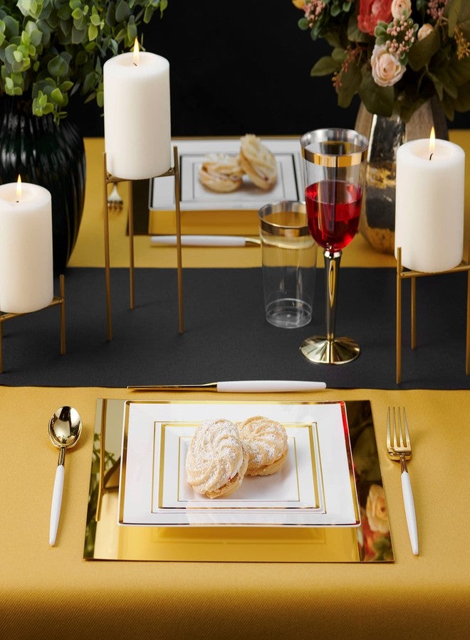 BloominGoods 100 PCS Disposable Plastic White Square Plates, 100-Pack 6.5 & 10 In. Combo Premium Heavy Duty Gold Rim Square Plastic Plates, Ideal For Wedding, Party, Event Or Catering - Image 2