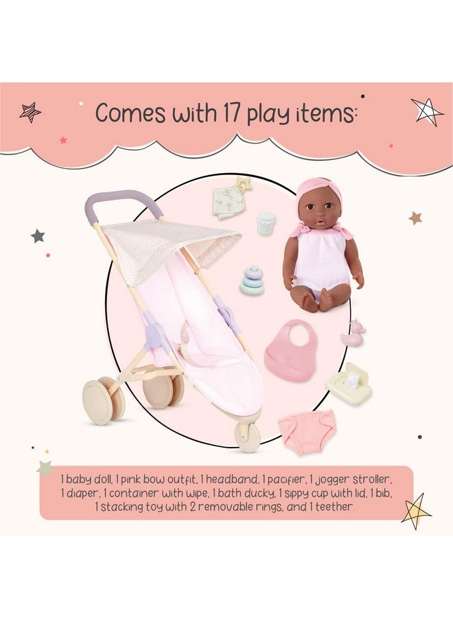 Lullababy لولا بيبي دمية طفل واقعية 14 بوصة مع حفاضات وملحقات العناية عيون بنية وجسم ناعم ألعاب تمثيلية مجموعة دمية طفل ومجموعة عربة جري للأطفال من عمر 2 سنوات وما فوق - Image 4