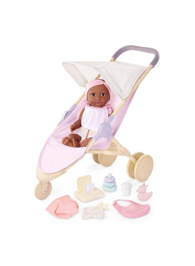 Lullababy لولا بيبي دمية طفل واقعية 14 بوصة مع حفاضات وملحقات العناية عيون بنية وجسم ناعم ألعاب تمثيلية مجموعة دمية طفل ومجموعة عربة جري للأطفال من عمر 2 سنوات وما فوق - Image 1