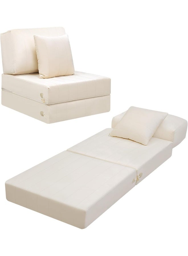 Zayn comforts Sleeper Sofa Bed Memory Foam Futon Convertible Chair Bed Modern Fabric Perfect for Living Room Apartment or Loft (Cream) - Image 1