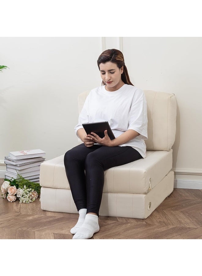 Zayn comforts Sleeper Sofa Bed Memory Foam Futon Convertible Chair Bed Modern Fabric Perfect for Living Room Apartment or Loft (Cream) - Image 2