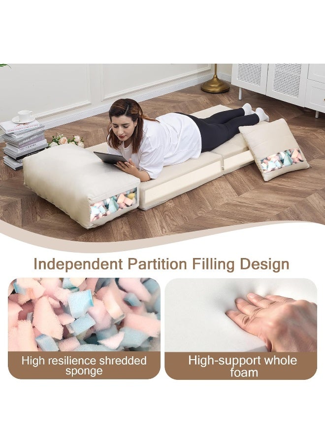 Zayn comforts Sleeper Sofa Bed Memory Foam Futon Convertible Chair Bed Modern Fabric Perfect for Living Room Apartment or Loft (Cream) - Image 4