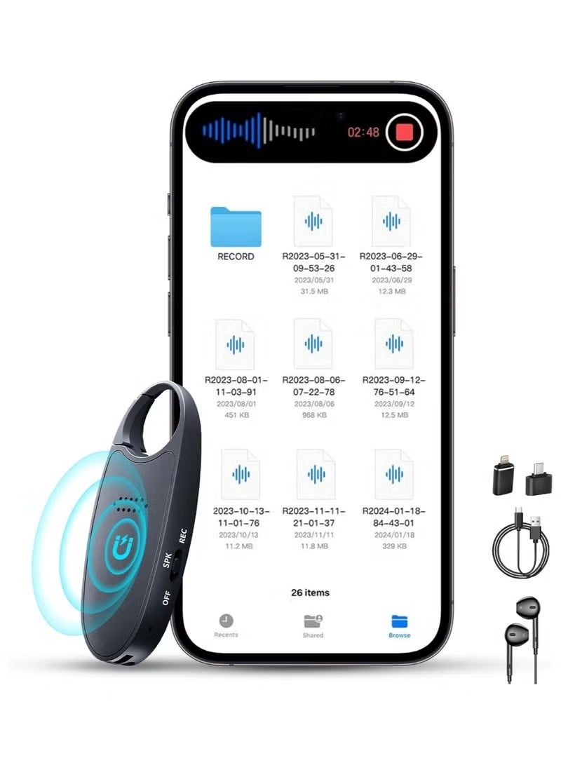 LAESO 64GB (800 Hour) Digital Magnetic Voice Recorder with Playback, 4-in-1 Portable Mini Voice Activated Audio Recorder with AI Noise Cancelling, MP3 Player, Voice Device for Lectures, Meetings, Classroom - Image 1