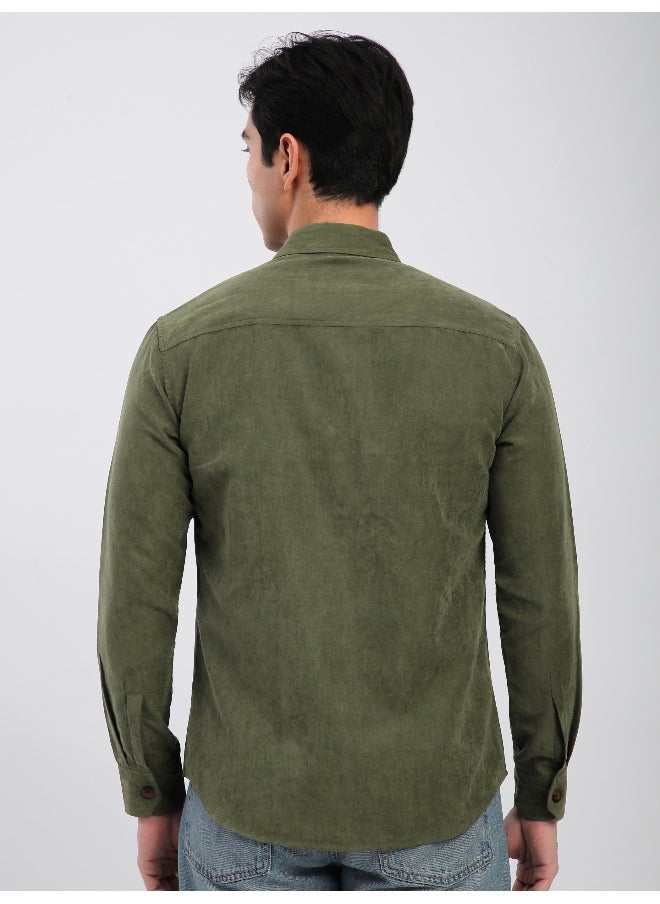 Beyoung Olive Panel Suede Shirt  - Image 5
