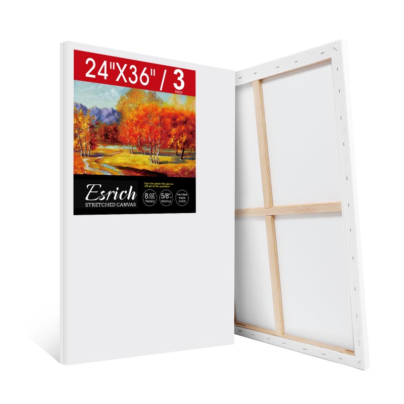 ESRICH Stretched Canvas for Painting 24x36 Inch 3Pack Large Canvas for Painting Primed AcidFree Cotton Blank Canvases Art Paint Canvases for Oil PaintWatercolorAcrylic PaintGouache and Tempera