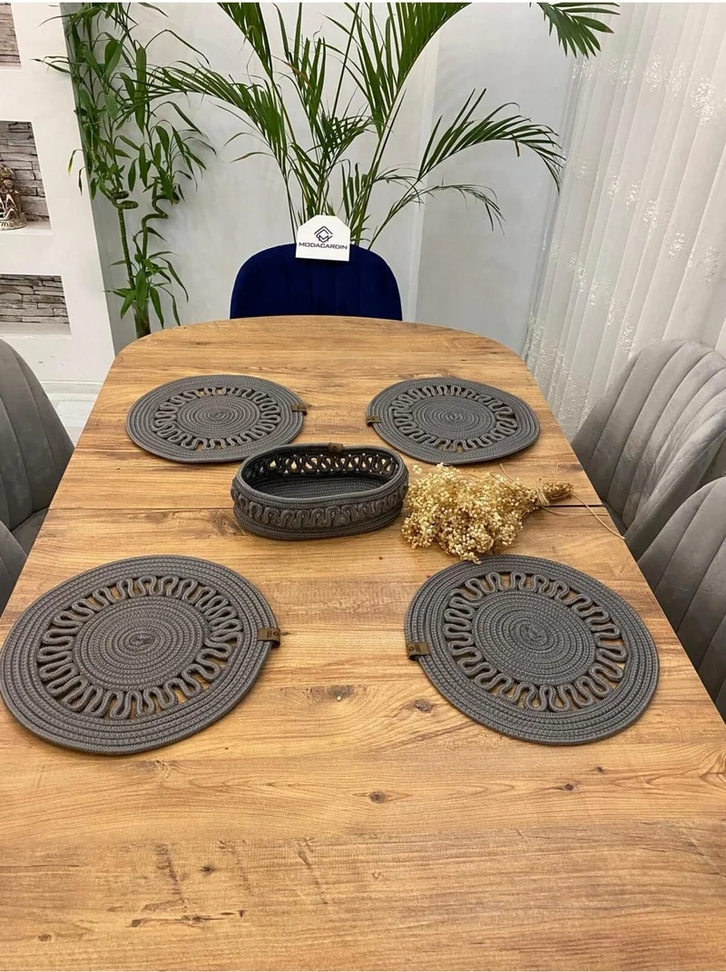بدز ديري BDZ Leather Jute Wicker American Service Plate and Basket 5 Pieces