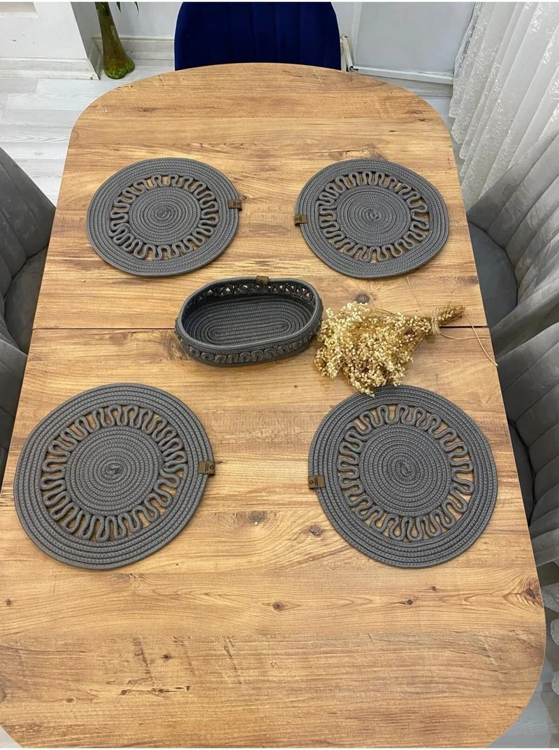 بدز ديري BDZ Leather Jute Wicker American Service Plate and Basket 5 Pieces