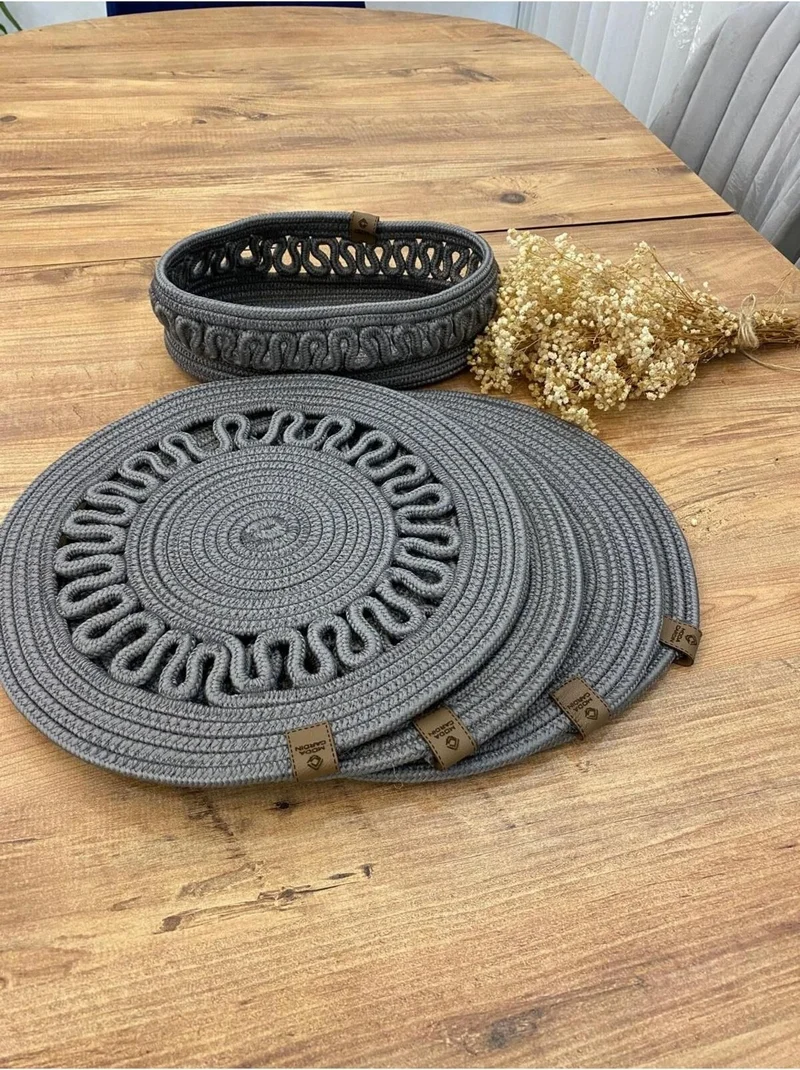 بدز ديري BDZ Leather Jute Wicker American Service Plate and Basket 5 Pieces