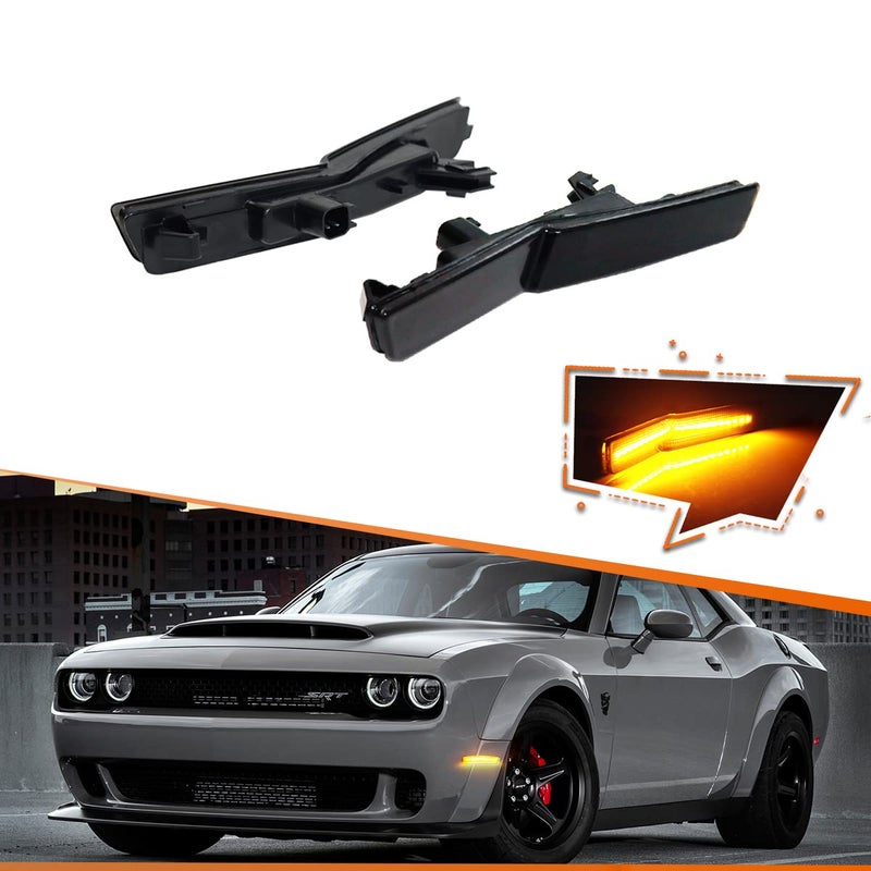 ADIIL LED Side Marker Lights Replacement for 201822 Dodge Challenger SRT Widebody RT Amber LED Front Fender OEM Fit Sidemarker Lamps Kit Smoked Lens