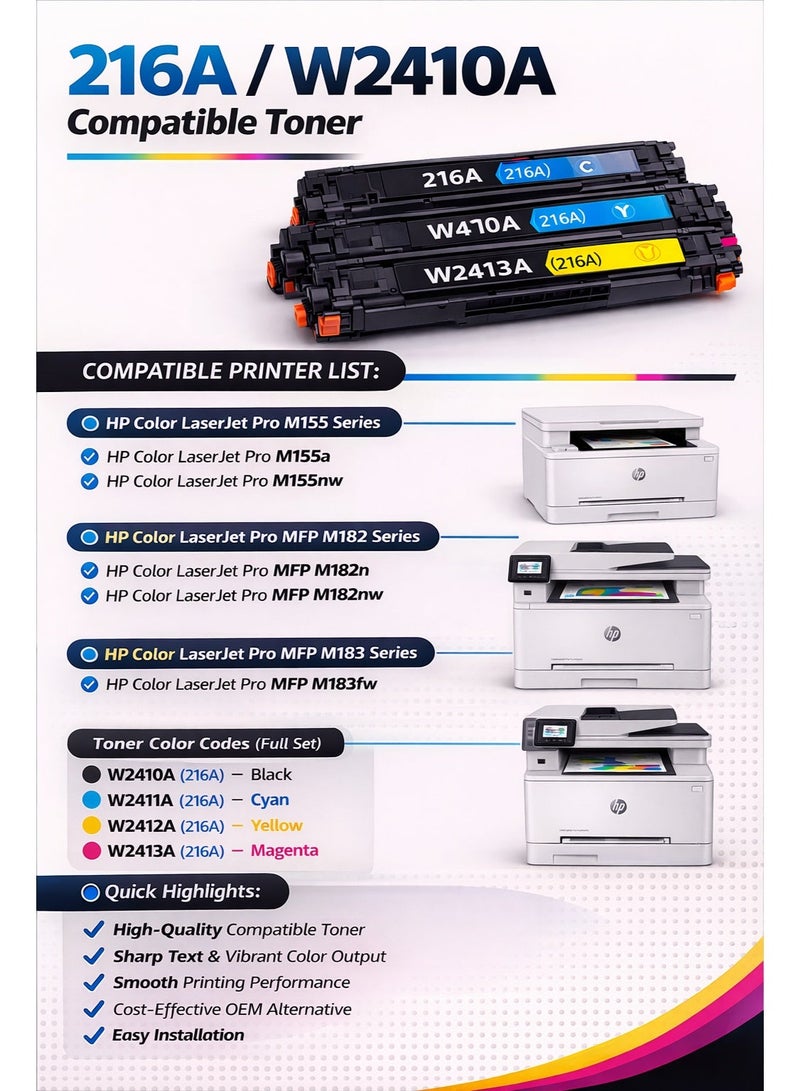مالتي كلر خرطوشة حبر متوافقة HP 216A أسود (W2410A) – حبر ليزر عالي الجودة - Image 2