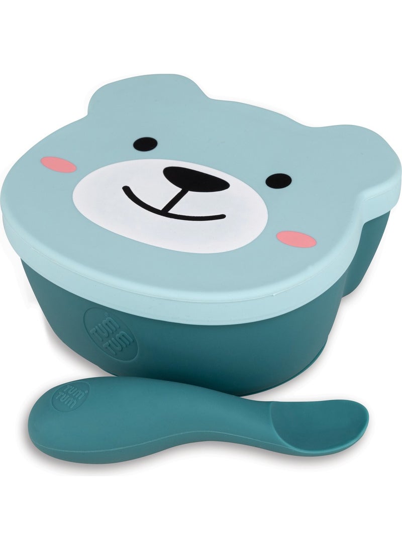 TUM TUM Silicone Vacuum Bowl and Spoon Set with Lid Boris Bear  - Image 1