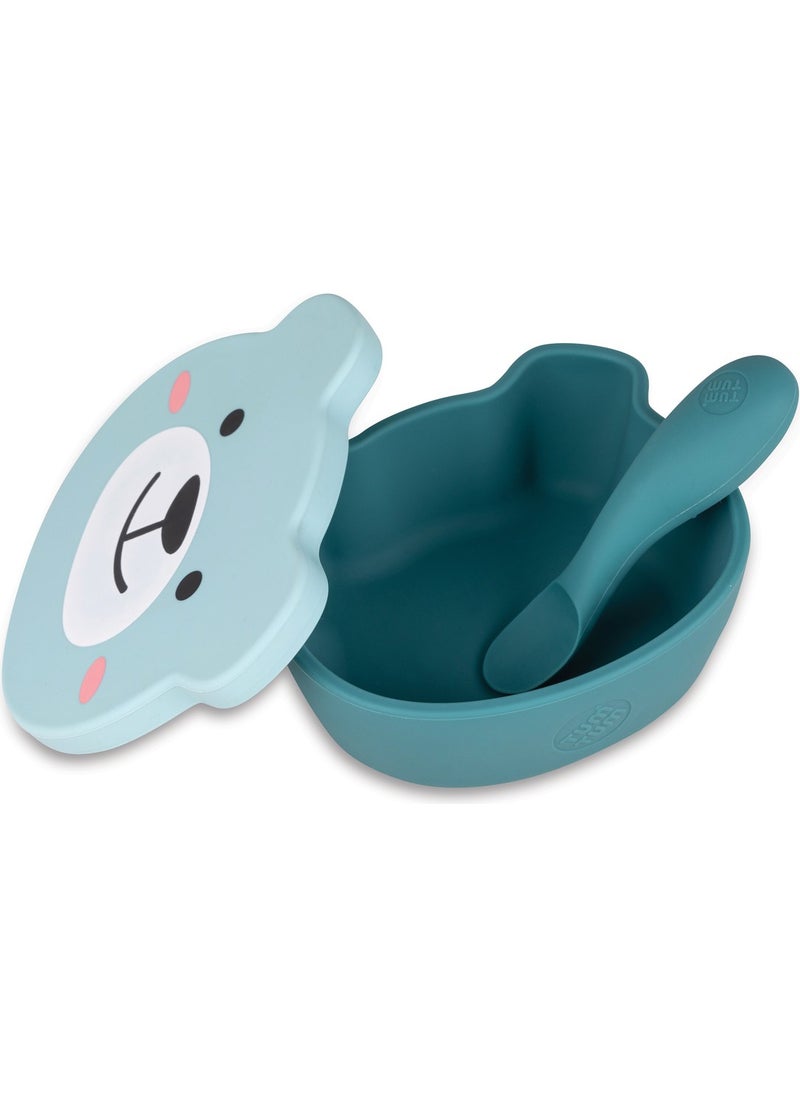 TUM TUM Silicone Vacuum Bowl and Spoon Set with Lid Boris Bear  - Image 3