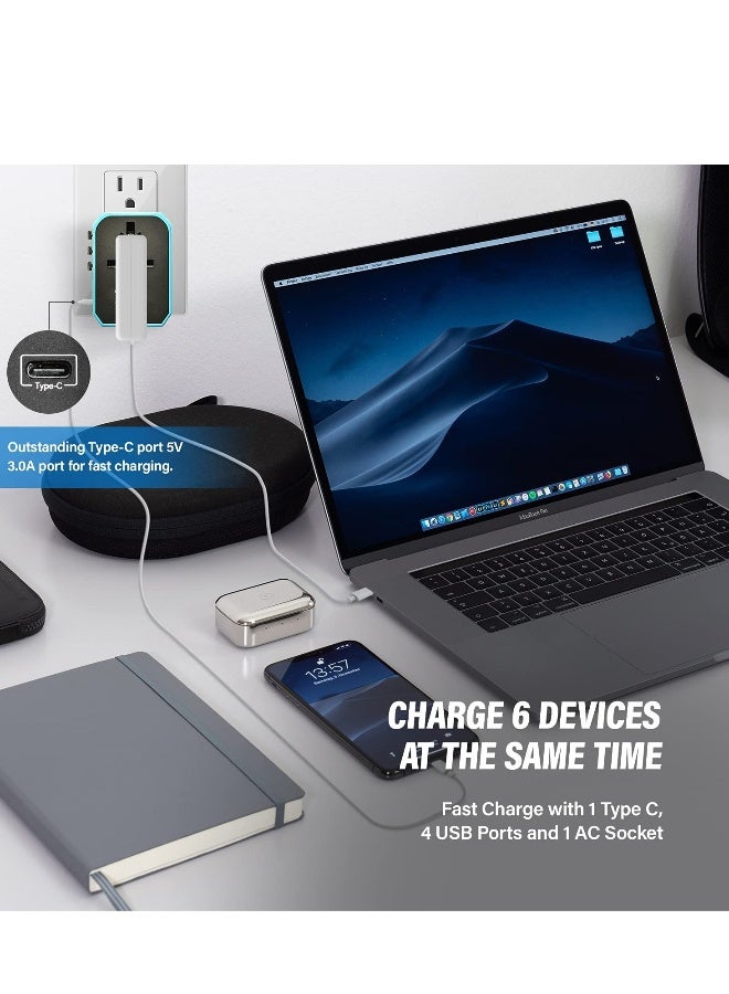 محول سفر عالمي، شاحن جداري بمخرج قوى دولي مع 5.6 أمبير لطاقة ذكية و3.0 أمبير USB من النوع C من الولايات المتحدة إلى أوروبا وأستراليا والمملكة المتحدة والولايات المتحدة الأمريكية - Image 2