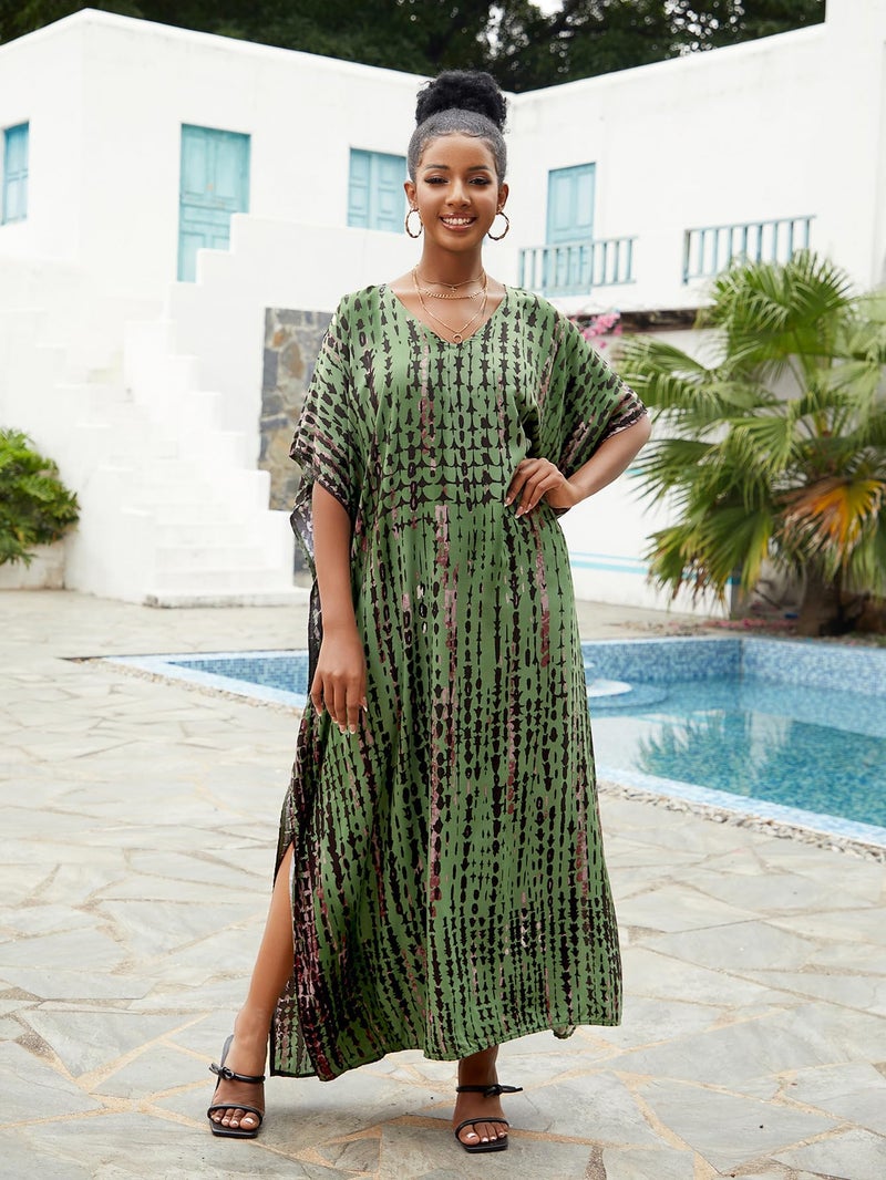IMAGEKOPE Kaftan for Women Plus Size Bathing Suit Cover up Batwing Dress Loose fit Moroccan Caftan mumu Dresses for Women - Image 2