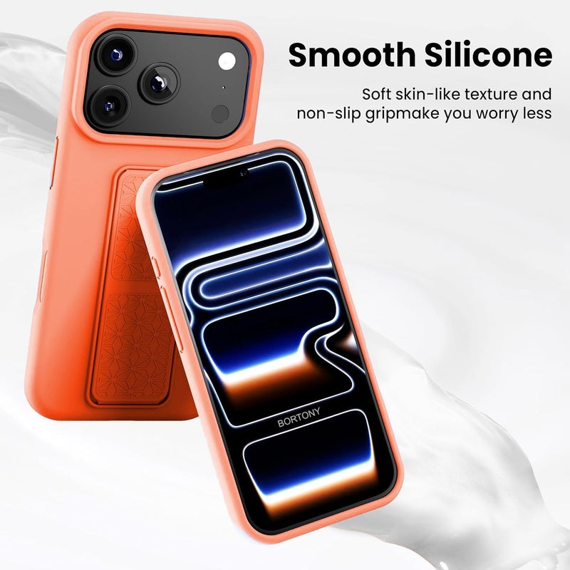 بورتوني حافظة iPhone 17 Pro، غطاء حامل إصبع مع حامل قابل للطي، حافظة سيليكون ناعمة متعددة الحوامل مغناطيسية للسيارة لهاتف iPhone 17 Pro مقاس 6.3 بوصة (برتقالي، iPhone 17 Pro) - Image 4