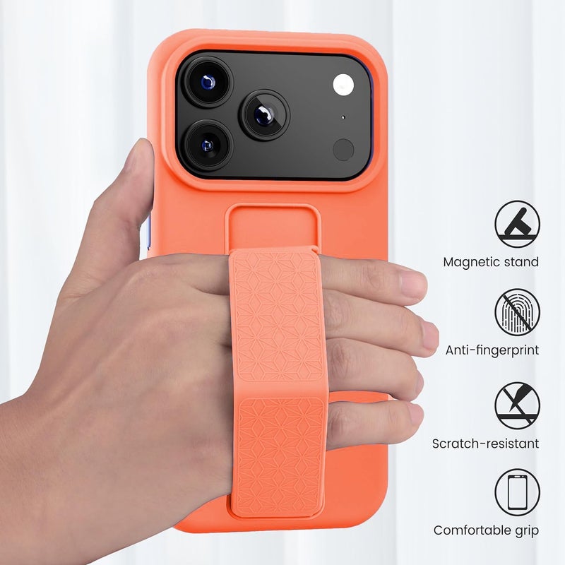بورتوني حافظة iPhone 17 Pro، غطاء حامل إصبع مع حامل قابل للطي، حافظة سيليكون ناعمة متعددة الحوامل مغناطيسية للسيارة لهاتف iPhone 17 Pro مقاس 6.3 بوصة (برتقالي، iPhone 17 Pro) - Image 5