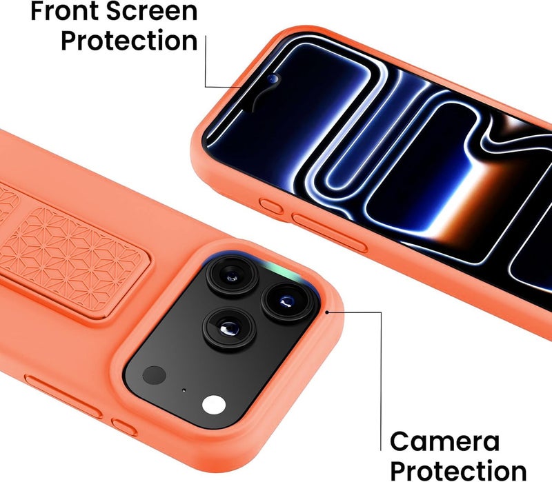 بورتوني حافظة iPhone 17 Pro، غطاء حامل إصبع مع حامل قابل للطي، حافظة سيليكون ناعمة متعددة الحوامل مغناطيسية للسيارة لهاتف iPhone 17 Pro مقاس 6.3 بوصة (برتقالي، iPhone 17 Pro) - Image 3