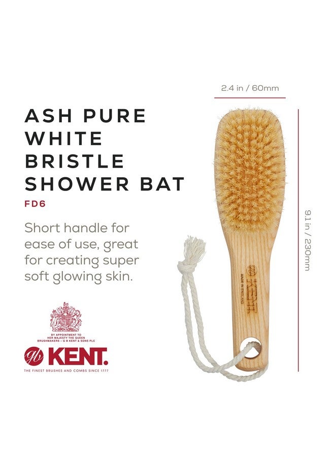 KENT Fd6 9 Beechwood Wood Short Handle Shower Bath Body Brush. For Skin Exfoliate & Massage. 100% White Boar Bristles. Best Body Foot And Leg Scrubber Brushing For Wet And Dry Body. Made In England - Image 2
