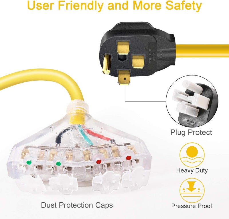 Rophor 50 amp to 110 Adapter RV 50 Amp to 20 Amp Adapter Cord, 4 Prong NEMA 14-50P Male to 4X 5-20R Household Outlet Female with Dust Protection Caps, 1.5 FT - Image 3