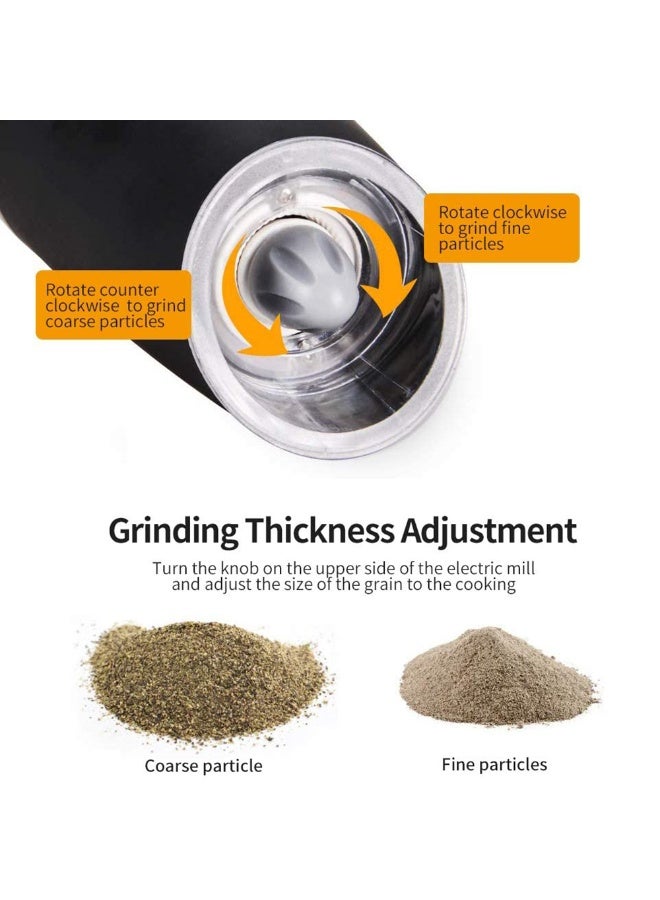 Electric Salt and Pepper Grinder Set (2 Pack) - Adjustable Ceramic Mill, Stainless Steel & ABS, Battery Powered, Automatic Mill with LED Light for Black Peppercorns & Himalayan Salt, Black - Image 5