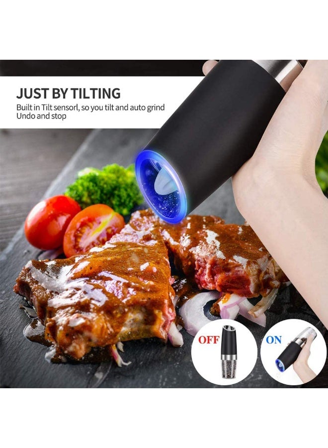 Electric Salt and Pepper Grinder Set (2 Pack) - Adjustable Ceramic Mill, Stainless Steel & ABS, Battery Powered, Automatic Mill with LED Light for Black Peppercorns & Himalayan Salt, Black - Image 3