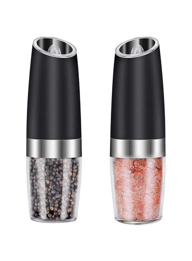 Electric Salt and Pepper Grinder Set (2 Pack) - Adjustable Ceramic Mill, Stainless Steel & ABS, Battery Powered, Automatic Mill with LED Light for Black Peppercorns & Himalayan Salt, Black - Image 1