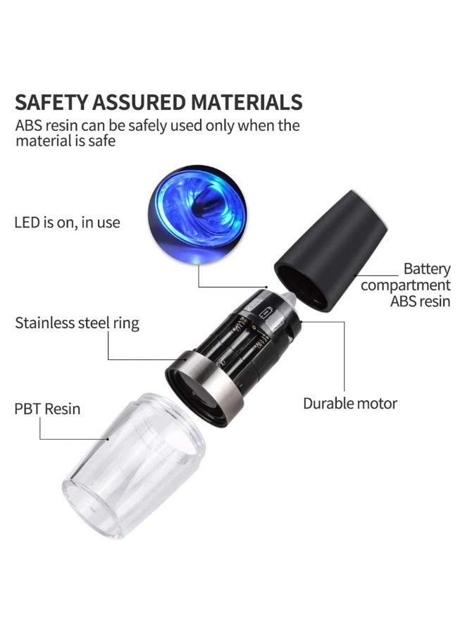 Electric Salt and Pepper Grinder Set (2 Pack) - Adjustable Ceramic Mill, Stainless Steel & ABS, Battery Powered, Automatic Mill with LED Light for Black Peppercorns & Himalayan Salt, Black - Image 4