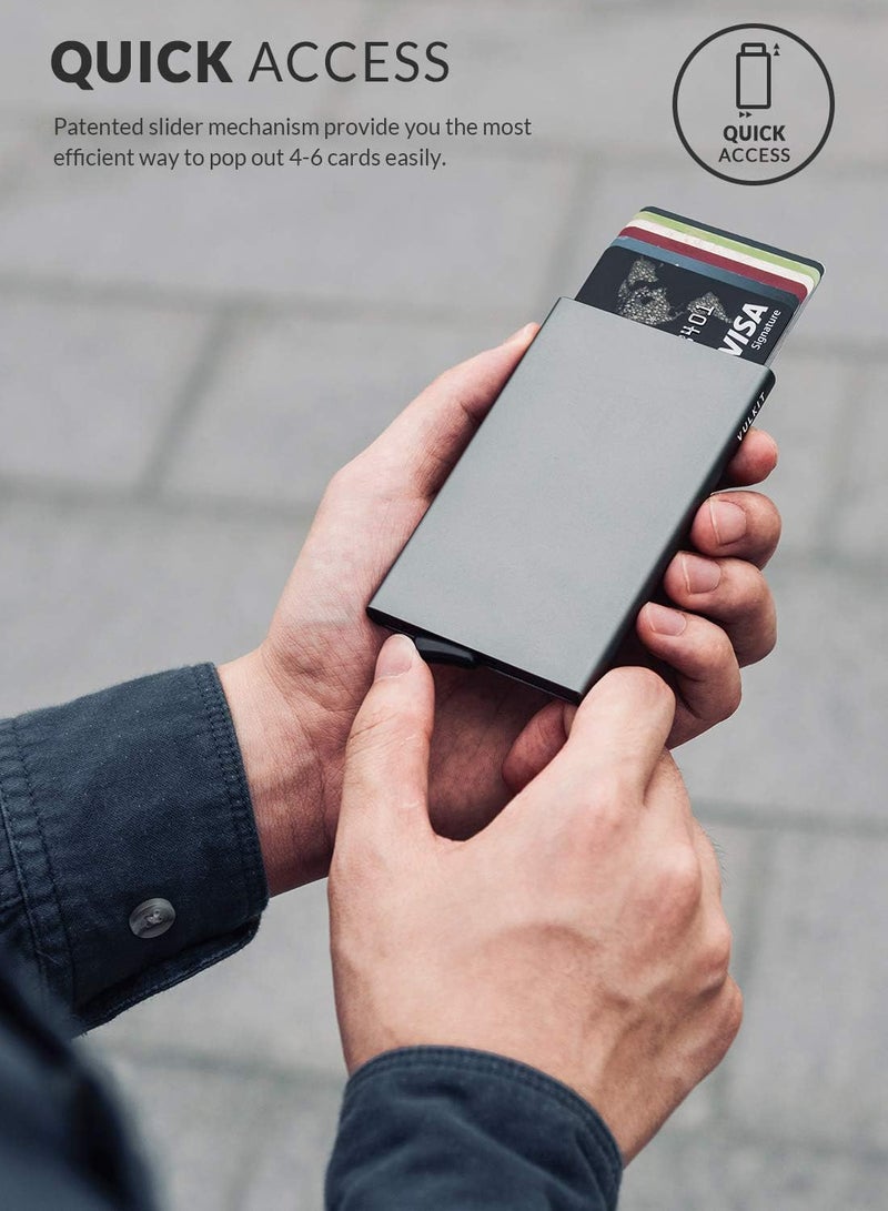 VULKIT محفظة قابلة للفتح، حامل بطاقات ائتمان نحيف ومينيمالي للرجال والنساء، علبة معدنية صغيرة مع حجب RFID، رمادي فضائي - Image 1
