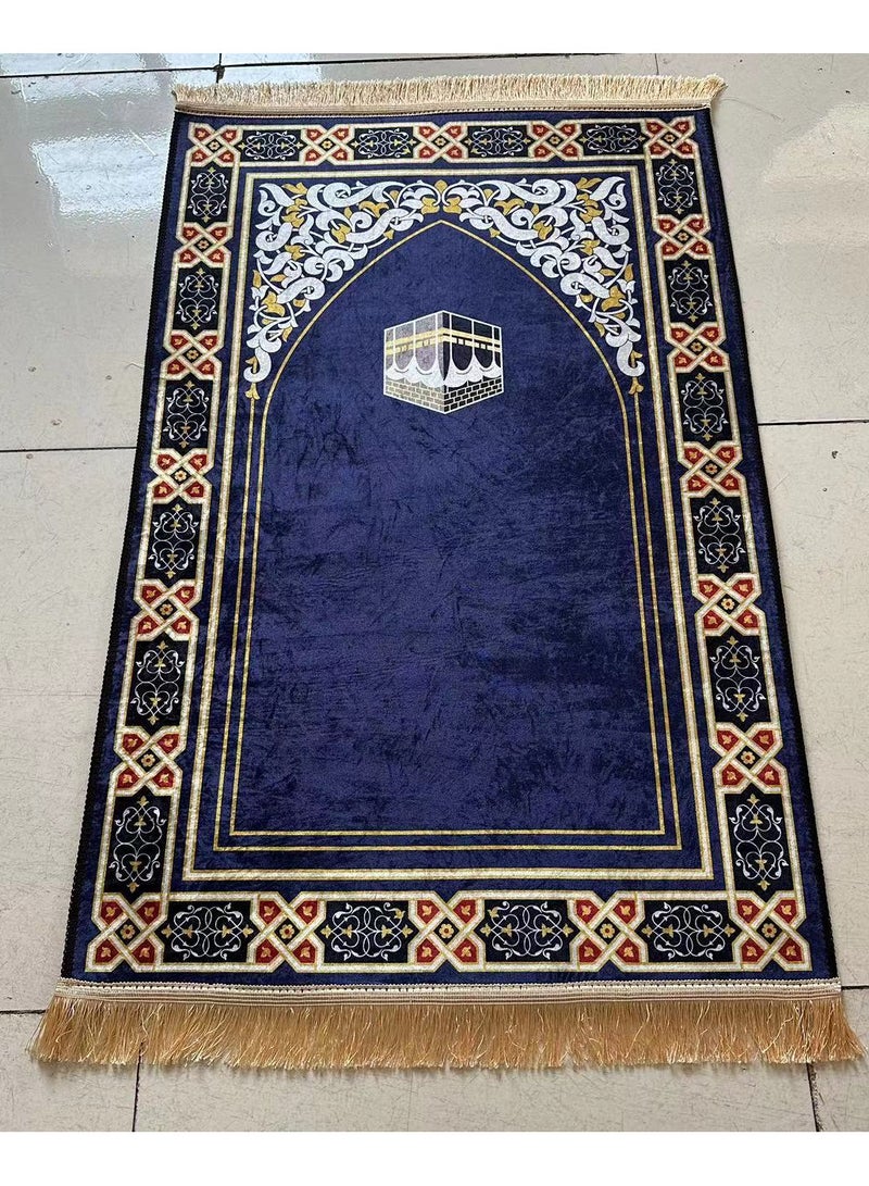 سجادة صلاة فاخرة للرجال والنساء، مقاس 70 × 110 سم، سجادة صلاة مخملية ذهبية كبيرة، غير قابلة للانزلاق، سجادة غرفة نوم قابلة للطي، سجادة صلاة، لون أزرق