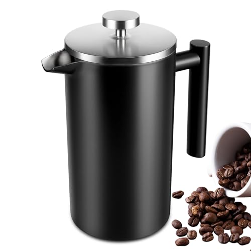 SZHETEFU 34 OZ Large French Press Premium Stainless Steel Sturdy Insulated French Press Coffee Maker 48 Cups French Coffee Press Tea Presses for Home Kitchen Caming Loose Tea Elegant Black