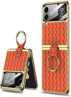 SHIEID Samsung Z Flip 4 Case with Ring, Galaxy Z Flip 4 Case with Ring, Weave Fabric Business Style Protective Case Designed Samsung Galaxy Z Flip 4 Case, Orange Color