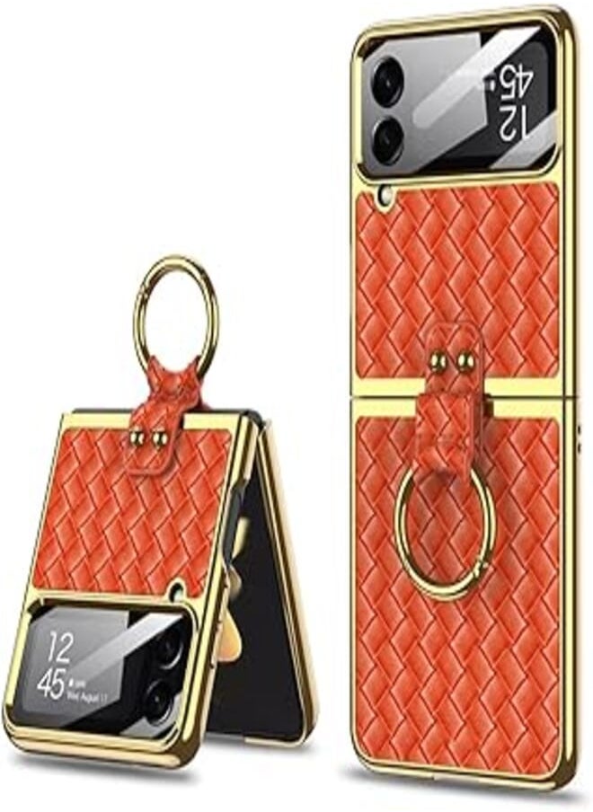 Generic - SHIEID Samsung Z Flip 4 Case with Ring, Galaxy Z Flip 4 Case with Ring, Weave Fabric Business Style Protective Case Designed Samsung Galaxy Z Flip 4 Case, Orange Color - Image 1
