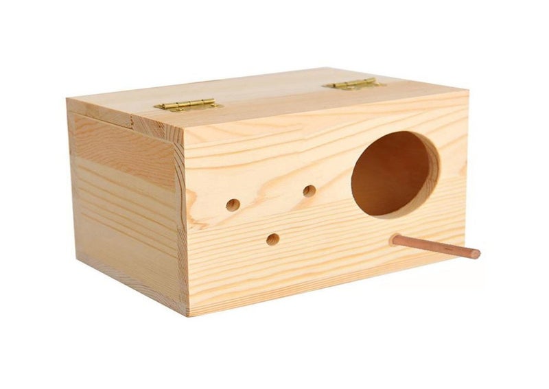 Sage Square عش طيور قابل للتعليق مصنوع من الخشب الطبيعي مع منصة للكوكتيل، المكاو، الببغاء الأفريقي - Image 1