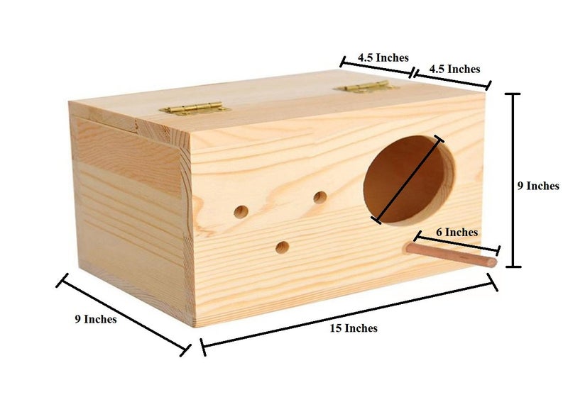 Sage Square عش طيور قابل للتعليق مصنوع من الخشب الطبيعي مع منصة للكوكتيل، المكاو، الببغاء الأفريقي - Image 2