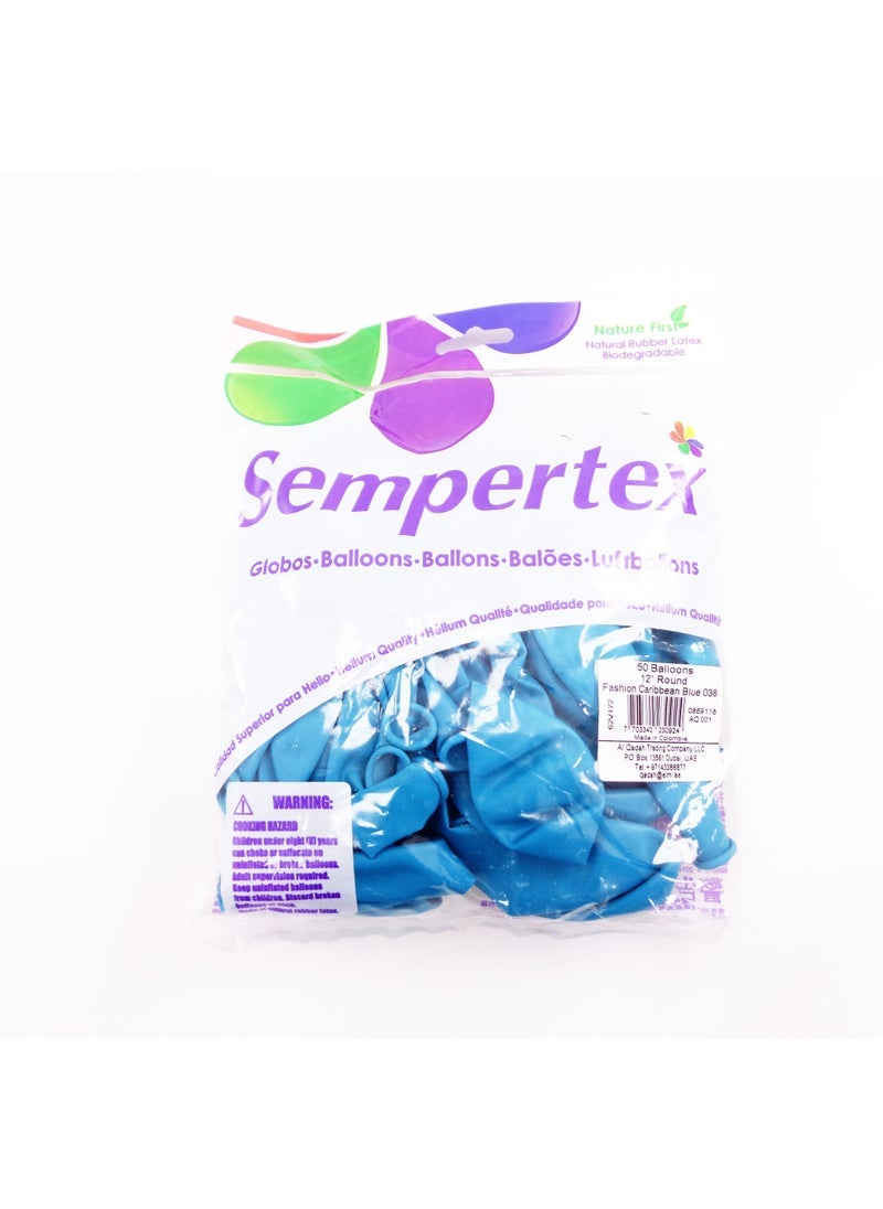 Sempertex 20000755 Fash 12" Caribb 50pkCaribbean Blue Latex Balloons-50 Pcs, Various - Image 3