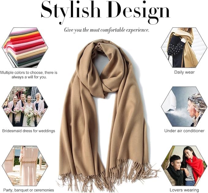 THE DDS STORE Women's Scarf Pashmina Shawls and Wraps for Evening Dresses Travel Office Winter Wedding for Evening Dresses Large Soft Warm Scarves (Navy Blue, 60" x 24") - Image 4