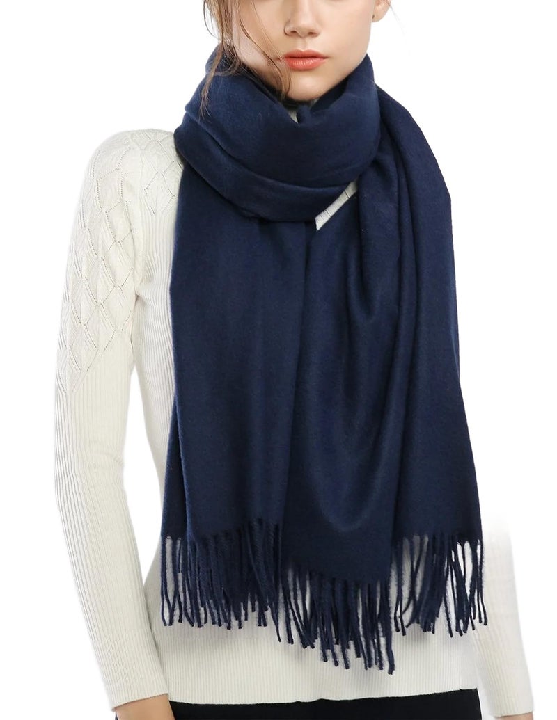 THE DDS STORE Women's Scarf Pashmina Shawls and Wraps for Evening Dresses Travel Office Winter Wedding for Evening Dresses Large Soft Warm Scarves (Navy Blue, 60" x 24") - Image 1