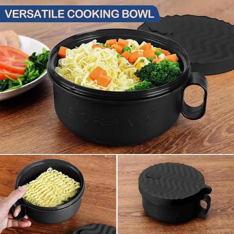 RORBAM Ramen Cooker,Microwave Ramen Bowl,Ramen Noodle Bowl 48 oz, College Dorm Room Essentials for Girls for Boys, Apartment Essentials, BPA-Free. (black) - Image 4