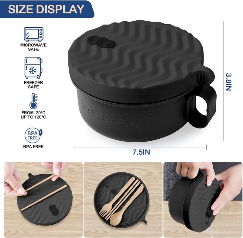RORBAM Ramen Cooker,Microwave Ramen Bowl,Ramen Noodle Bowl 48 oz, College Dorm Room Essentials for Girls for Boys, Apartment Essentials, BPA-Free. (black) - Image 2