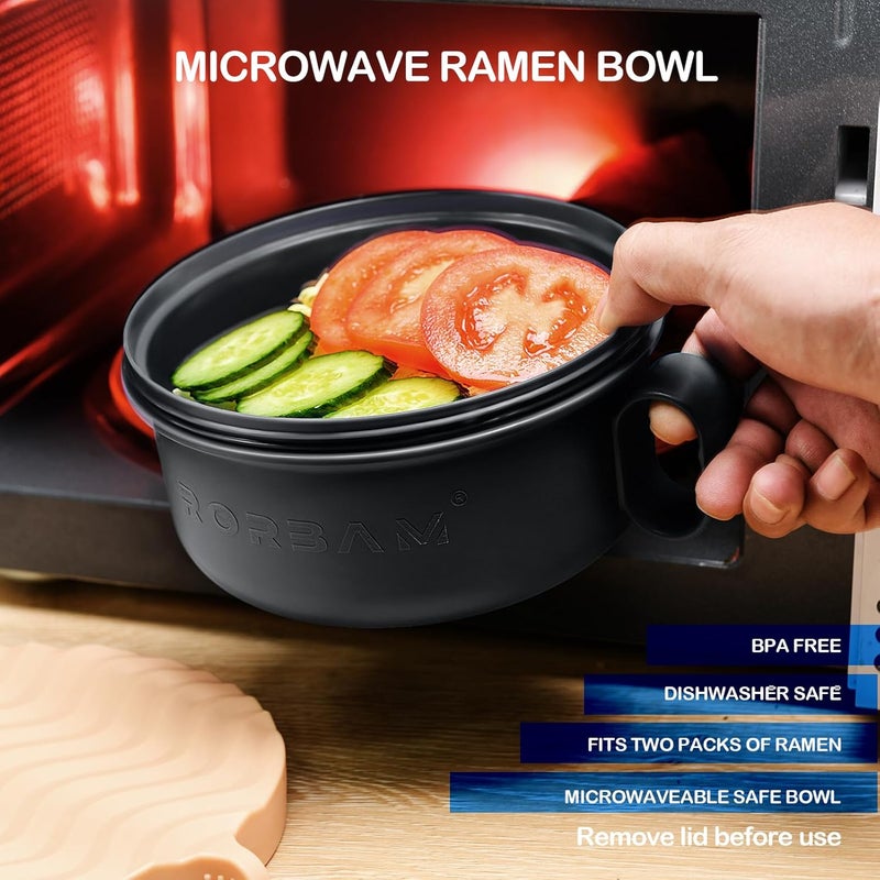 RORBAM Ramen Cooker,Microwave Ramen Bowl,Ramen Noodle Bowl 48 oz, College Dorm Room Essentials for Girls for Boys, Apartment Essentials, BPA-Free. (black) - Image 5