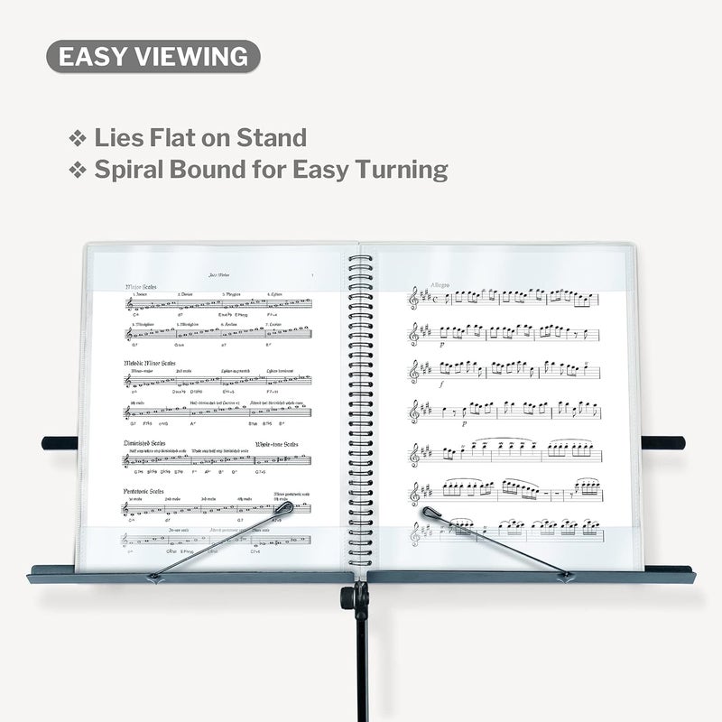 Cranbury Sheet Music Folder 8.5x11 - Dual Use Music Holder (Black), Store Pages Inside 24 Protective Sleeves or Annotate Exposed Pages, Music Binder with Spiral Binding Stays Opens and Lays Flat - Image 2