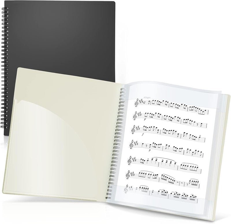 Cranbury Sheet Music Folder 8.5x11 - Dual Use Music Holder (Black), Store Pages Inside 24 Protective Sleeves or Annotate Exposed Pages, Music Binder with Spiral Binding Stays Opens and Lays Flat - Image 1