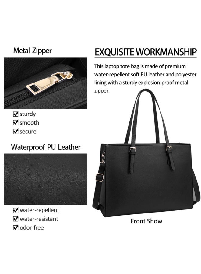 Laptop Bag for Women Waterproof Lightweight Leather 15.6 Inch Computer Tote Bag - Image 3