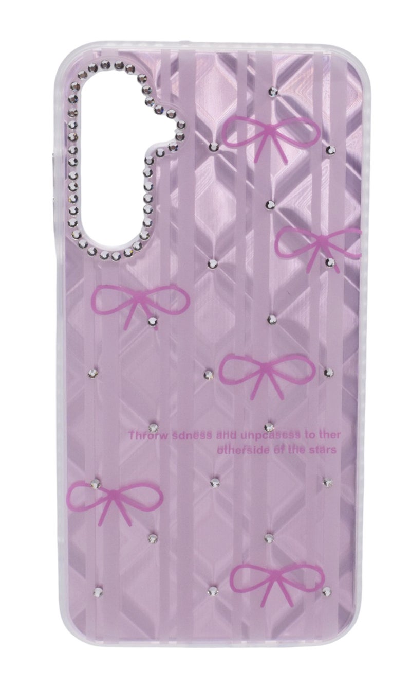 TPU Bows Printed Back Cover Case with Rhinestone Camera Border For Samsung A25 - Pink Transparent