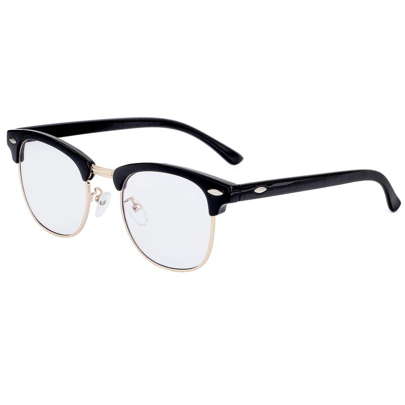Blue Light Blocking Glasses for Women Men SemiRimless Frame Fake Nerd Eyeglasses Bright Black Gold